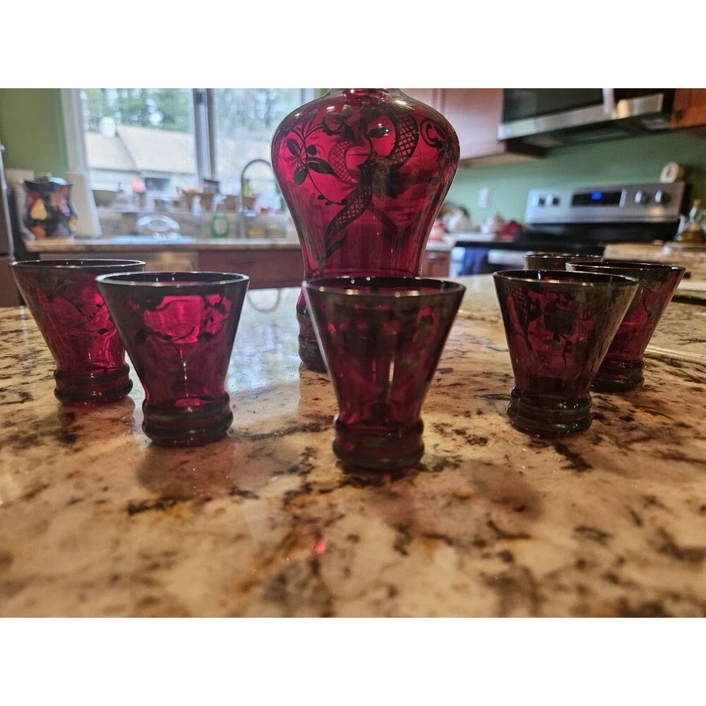 Vintage MURANO NELLO GIGLI .925 Silver Over Amethyst Decanter Set Made In Italy
